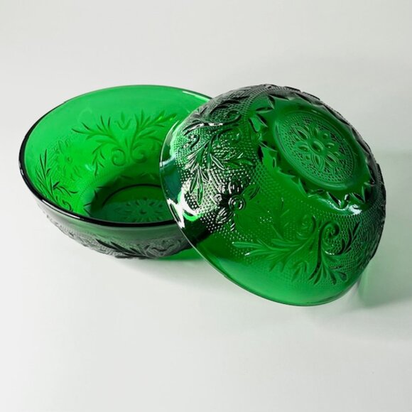 Other - Emerald Green Pressed Glass Bowls - Set of 2